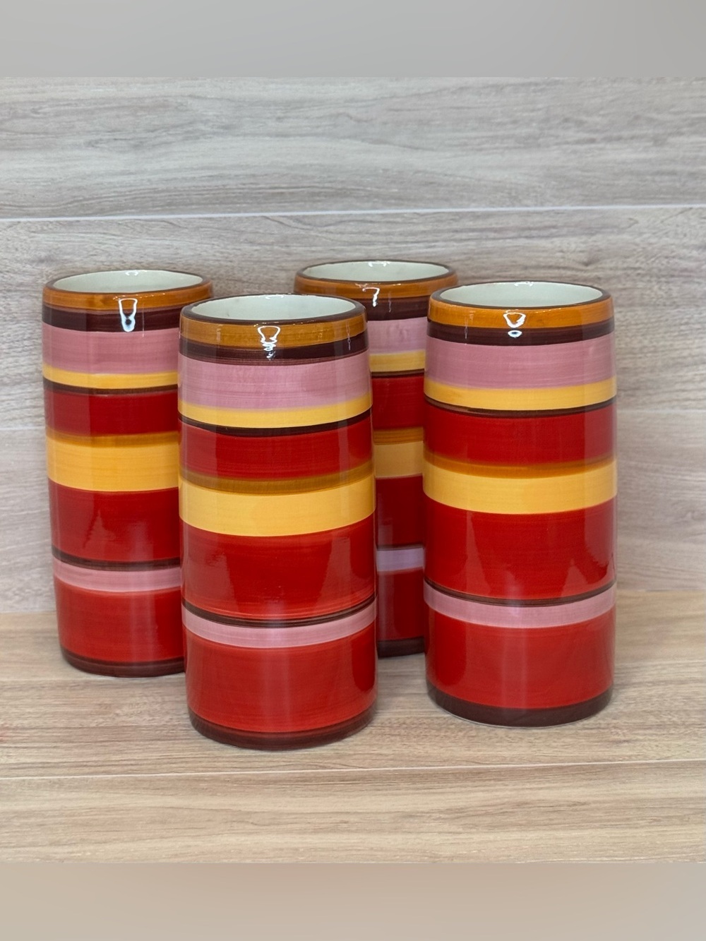 Design Pac Vibrant Red Striped Ceramic Beverage Tumblers - Set of 4